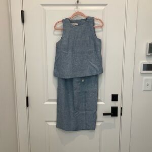 LOFT Light Blue Chambray Two-Piece Top and Skirt Set